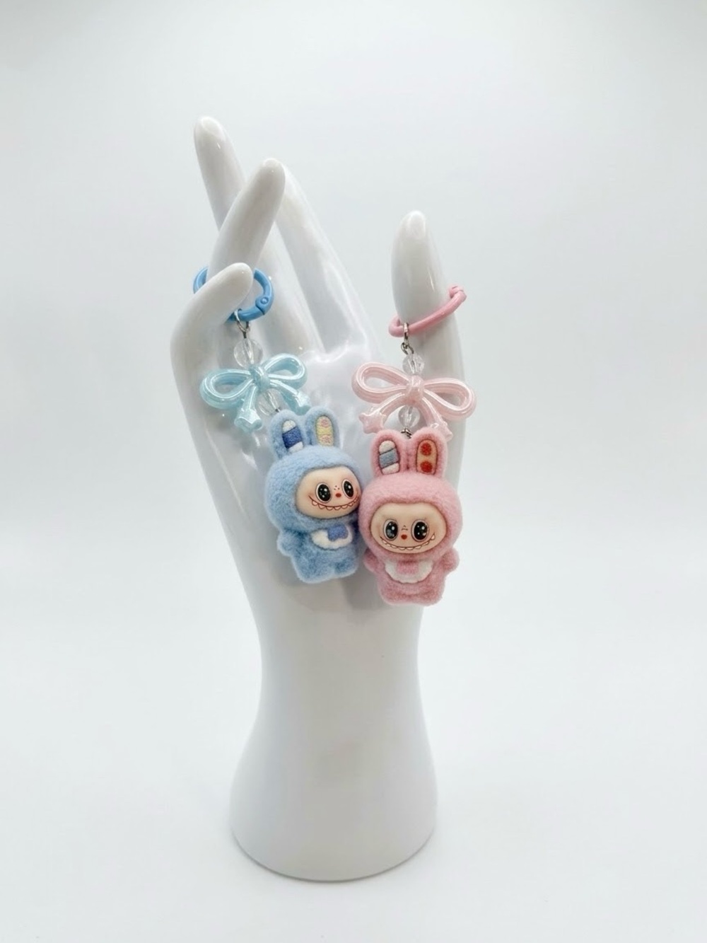 2pc Cute Fluffy Bunny Monster Keychains Creepy Cute Kawaii Plush Bag Charms Set